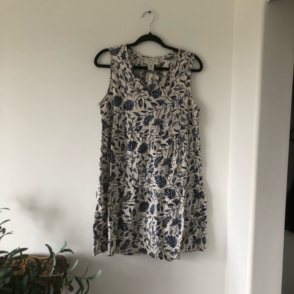 Rachel Zoe 100% Linen Cream and Navy Printed Sleeveless Mini Dress | Size M